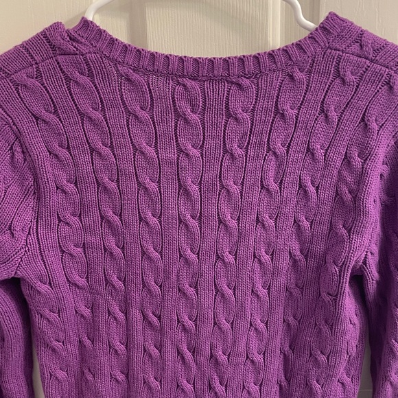 Ralph Lauren Purple Cable Knit V-Neck Cotton Sweater - Picture 8 of 16